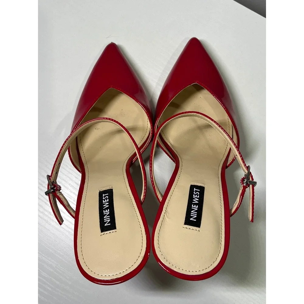 Nine West Red Patent Leather Pointed Toe Mary Jane Stiletto Heels Womens Size 7M